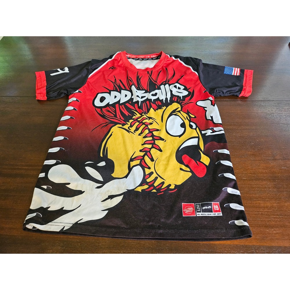 Hustle Oddballs Softball Jersey Large Red Black NOCO 19 Graphic Tee